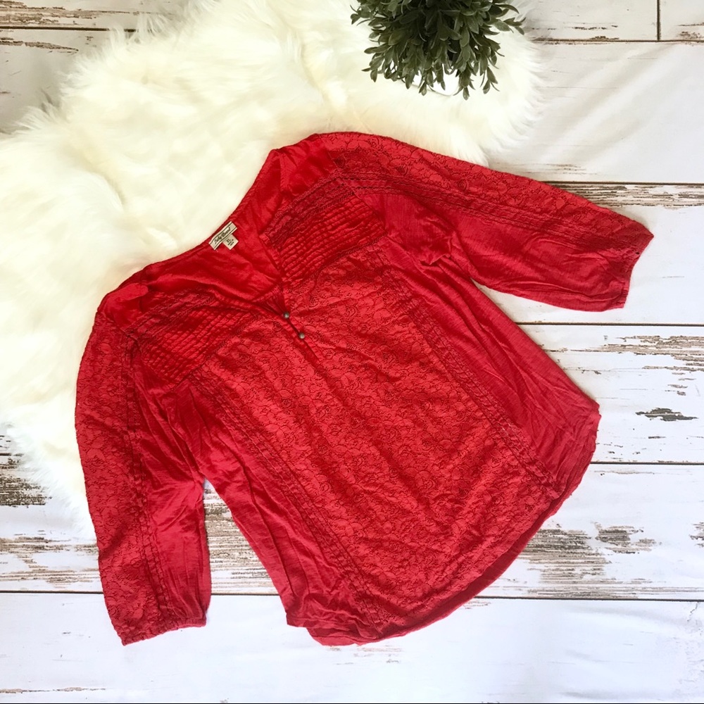 Lucky Brand | Red Lace Detail Button Top | Size XL